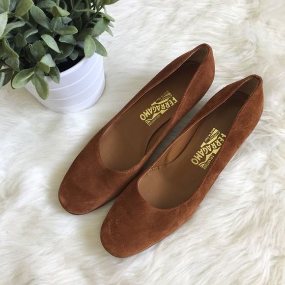 Salvatore Ferragamo Shoes - FERRAGAMO | Vintage Cognac Suede Kitten Heels 8.5